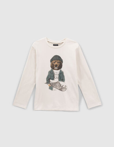 T-shirt écru visuel ours-snowboarder garçon - IKKS