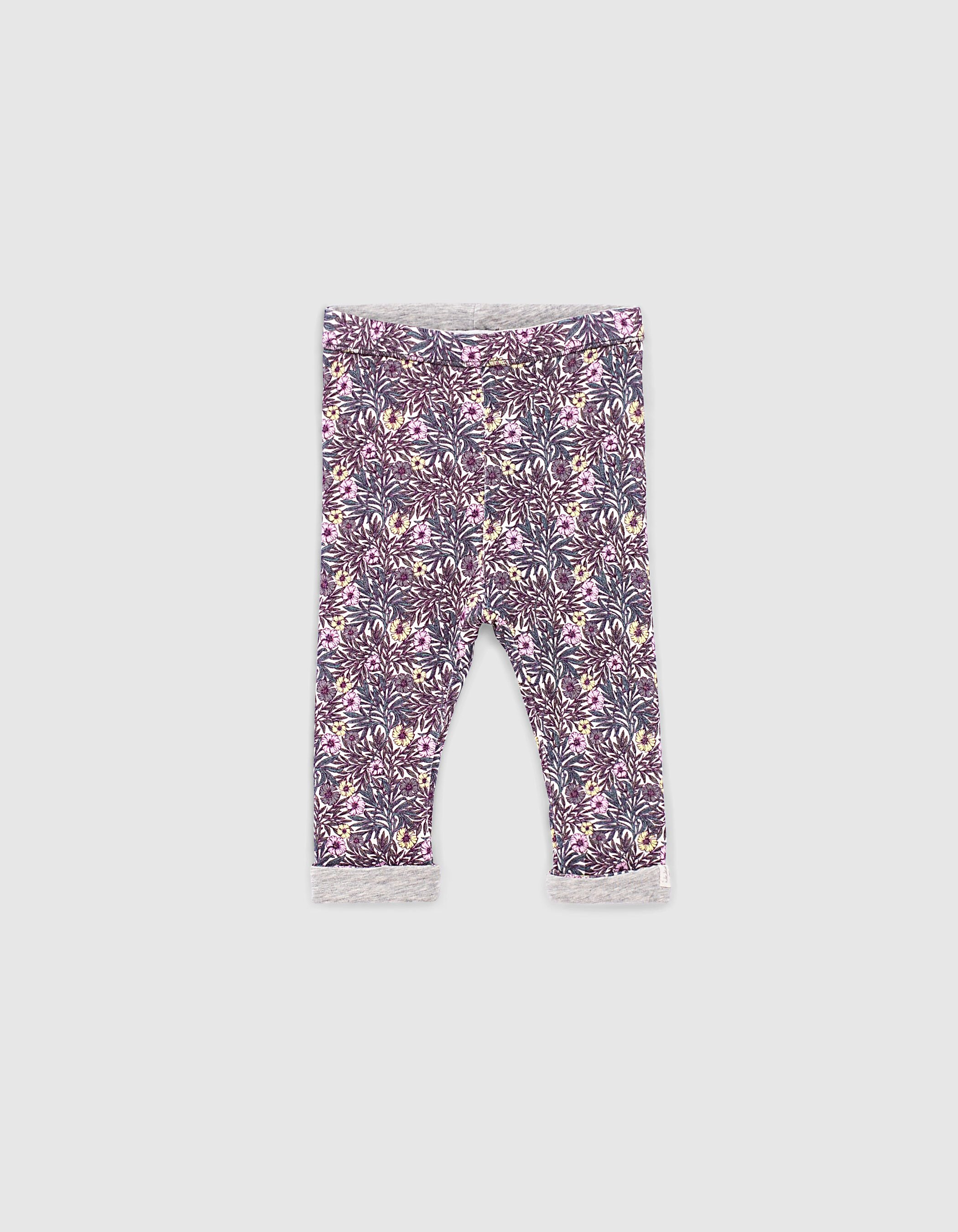 Baby girls grey and plant print reversible leggings