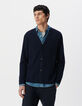 Cardigan marine en tricot encolure V Homme-2