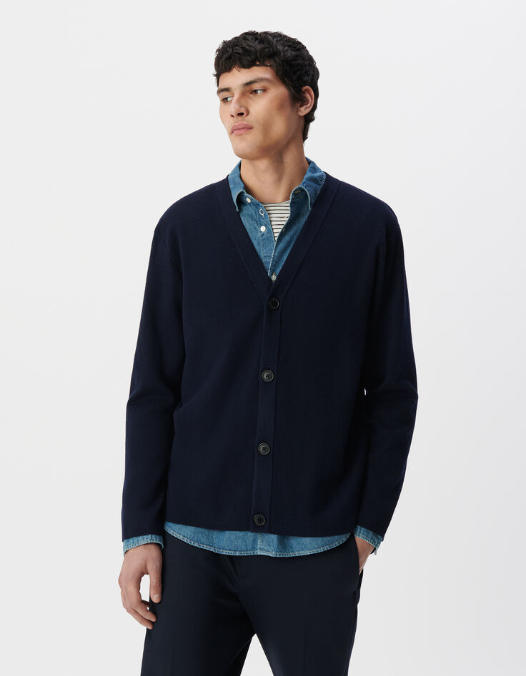 Cardigan marine en tricot encolure V Homme-2 Cardigan marine en tricot encolure V Homme-2