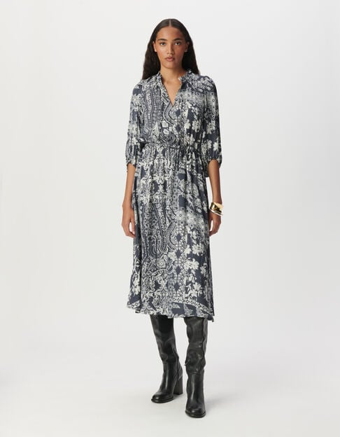 Vestido largo azul grisáceo satinado pañuelo mujer - IKKS