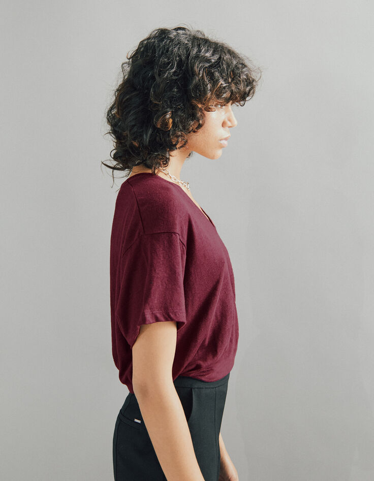 Bordeauxrotes Damen-T-Shirt aus zertifiziertem Leinen-4