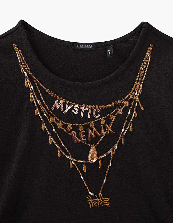 Tee-shirt noir broderies colliers Mystic Remix fille - IKKS
