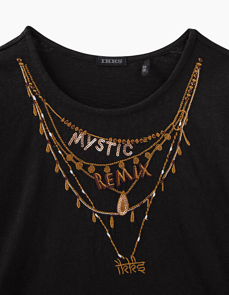 Girls’ black necklace embroidery Mystic Remix T-shirt-3 Girls’ black necklace embroidery Mystic Remix T-shirt-3