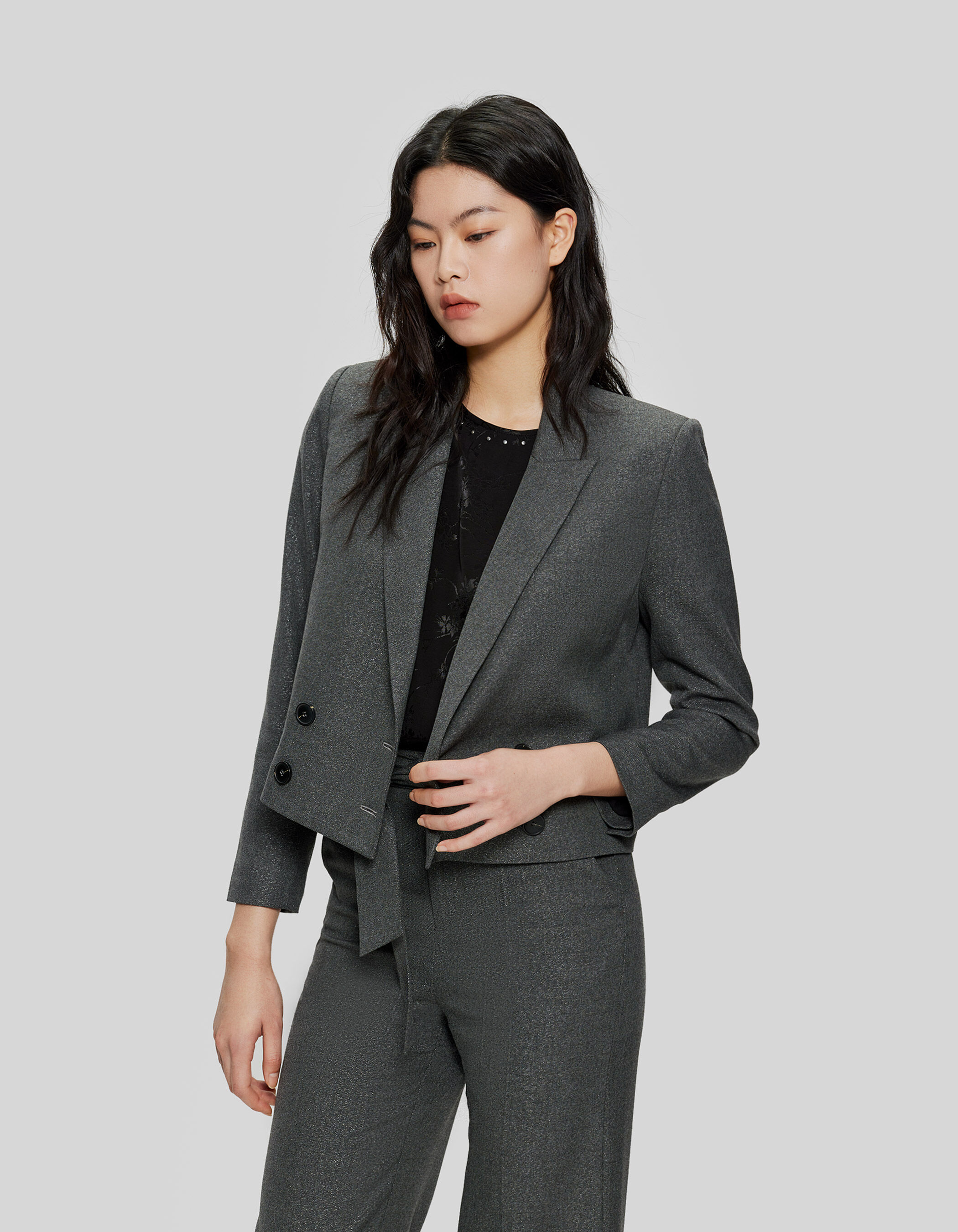 Veste de costume courte grise paillettee Femme IKKS