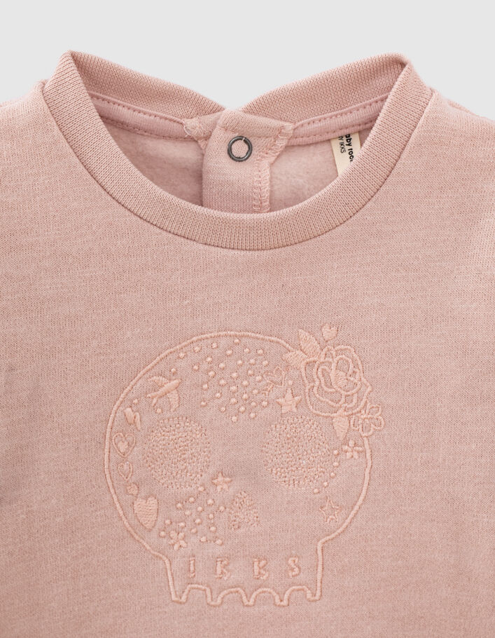 Baby’s pink skull embroidery organic fabric sweatshirt - IKKS