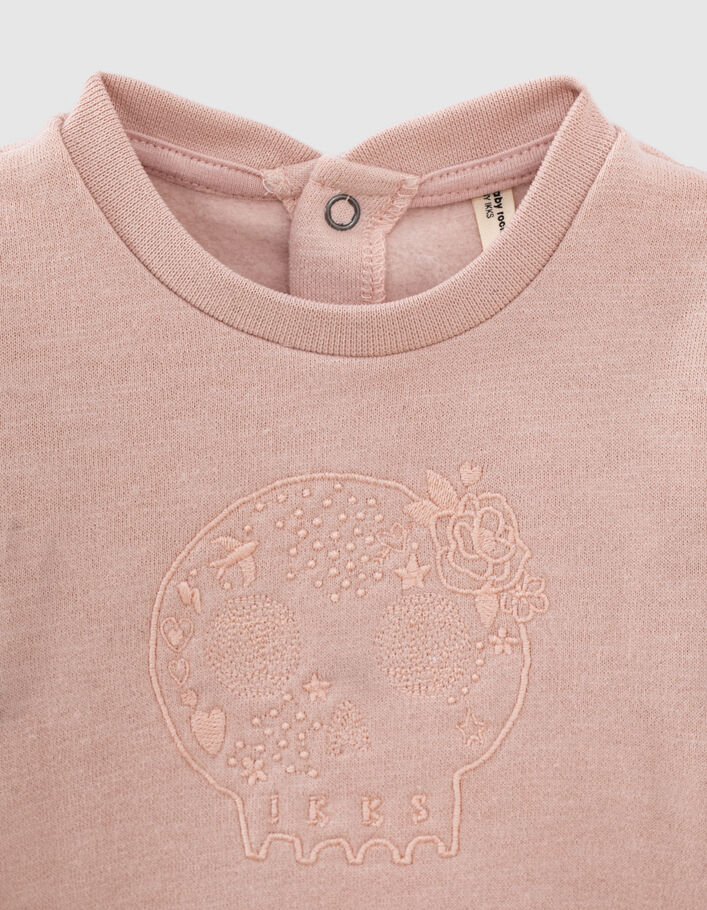 Sudadera rosa pálido bordado skull de felpa bio bebé-3