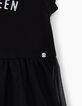 Girls' black mixed fabric dress with tulle skirt-3