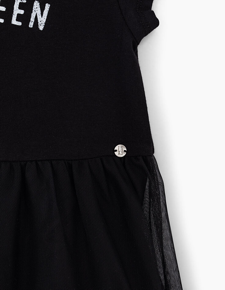 Girls' black mixed fabric dress with tulle skirt-3