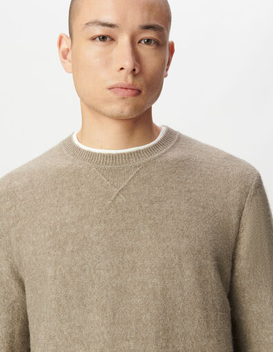 Beige gebreide trui fantasiedetail hals Heren - IKKS