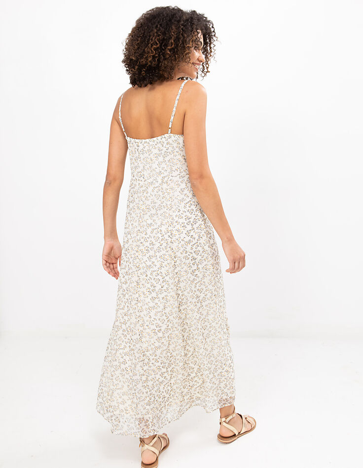 Robe longue fines bretelles imprimé feuilles Icode-3