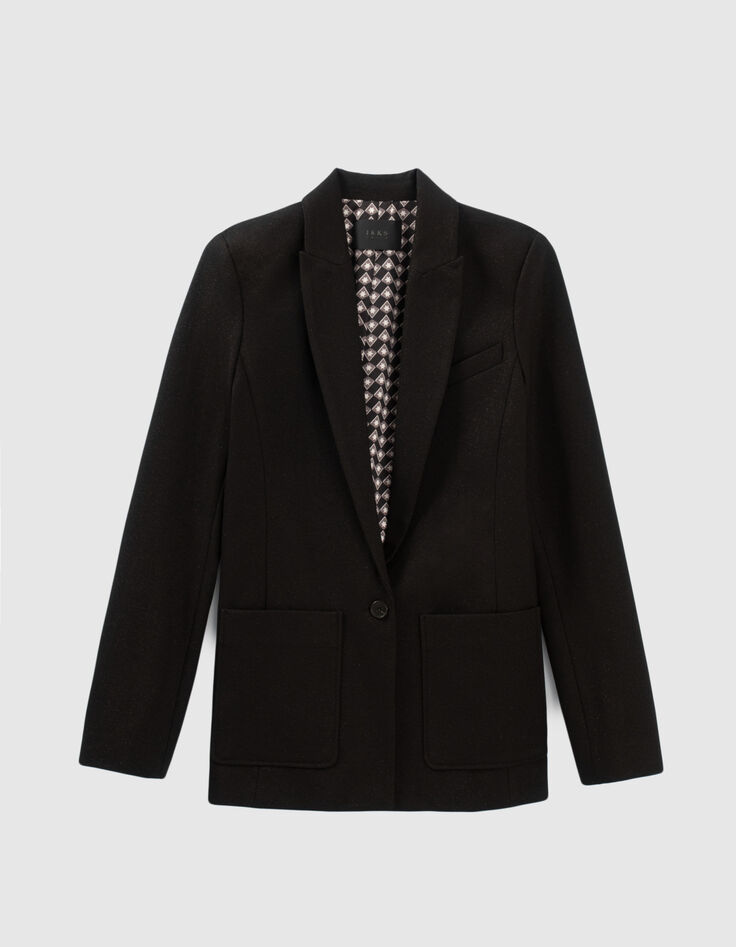 Veste tailleur longue coloris noir tissu métallisé femme-6