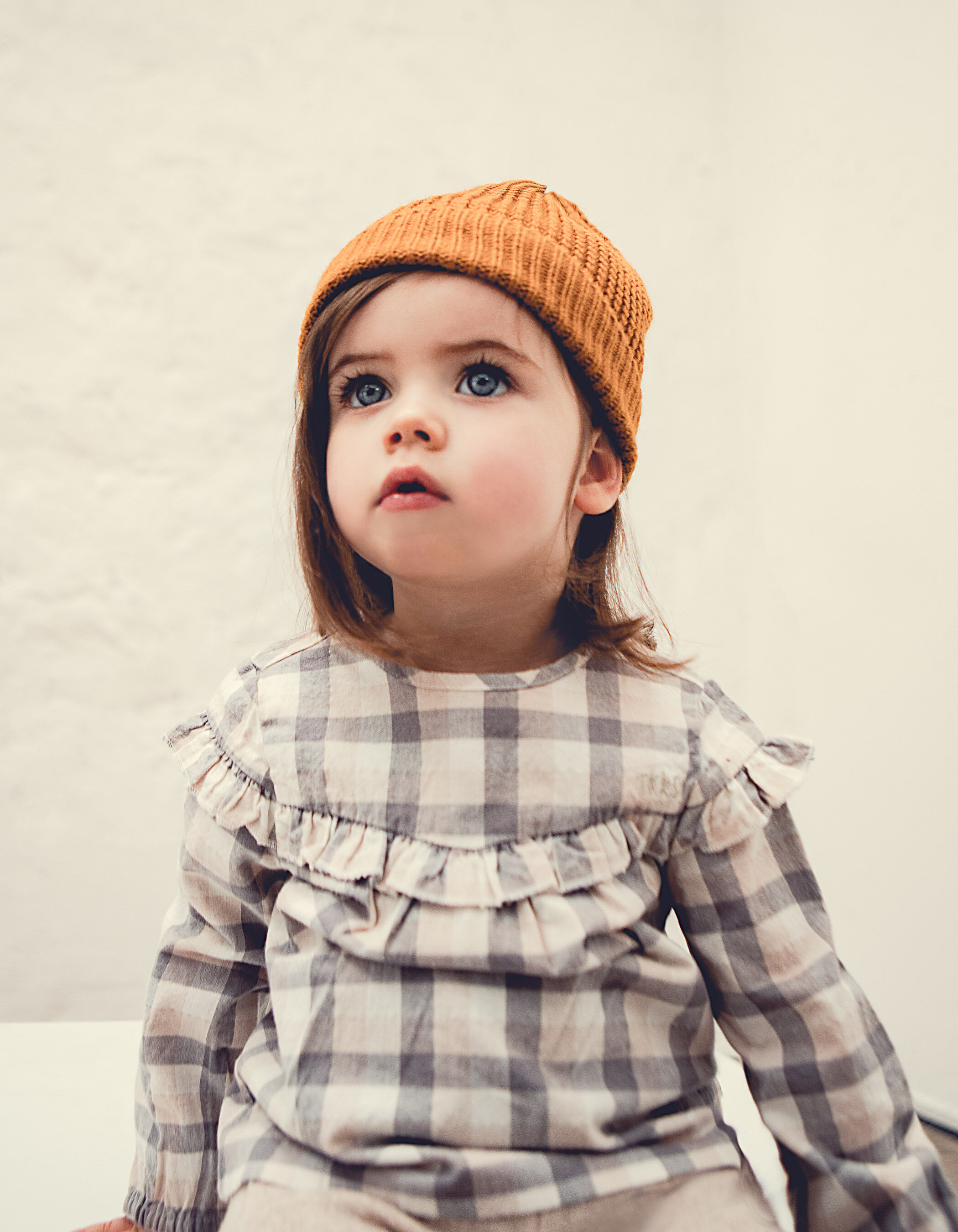 Blusa cruda de cuadros con volante bebe nina IKKS
