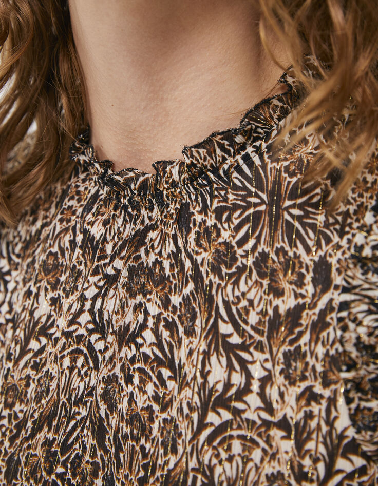 Women’s arabesque print Victorian high neck loose blouse-4