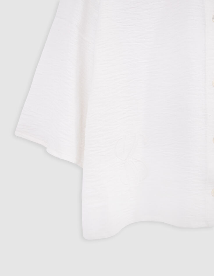 Zerknittertes ecrufarbenes Kurzarmhemd für Mädchen-5