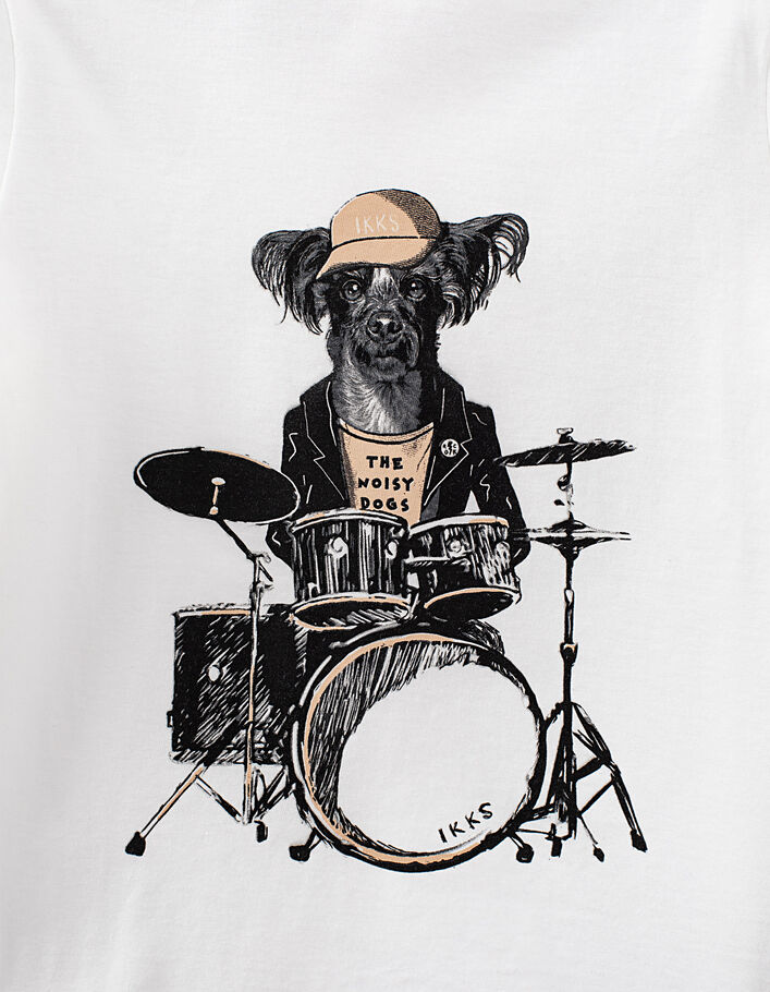 Gebroken wit T-shirt bio opdruk drummer-hond jongens  - IKKS