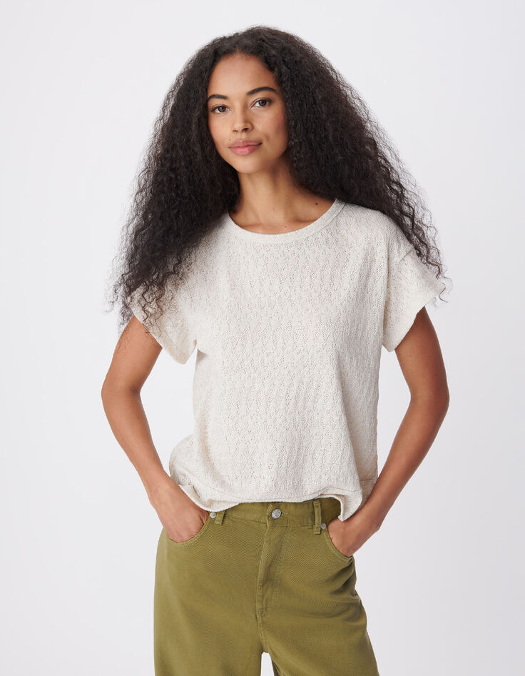 Tee-shirt dor&eacute; maille ajour&eacute;e cache-coeur dos Femme-2