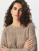 Beiger Damen-Strickpulli Lochmuster-4