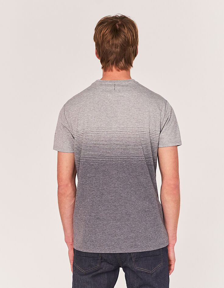 Tee-shirt gris moyen à rayures effet deep dye DRY FAST Homme-3