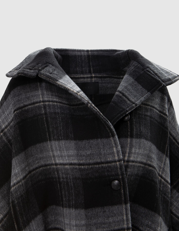 Oversized grijze geruite cape voor dames-5