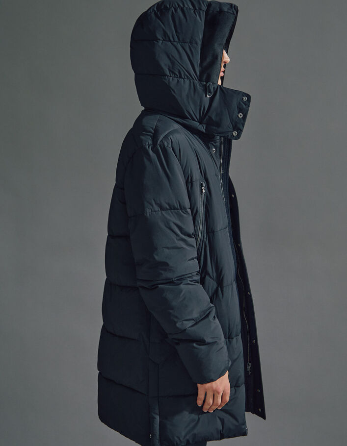Men’s black quilted long padded jacket - IKKS