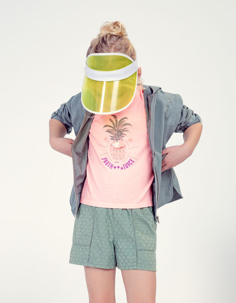 T-shirt rose fluo visuel ananas brodé fille - IKKS