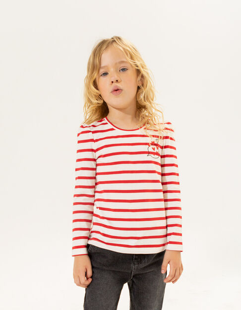 Cremeweißes Mini-Me-Mädchenshirt mit roten Streifen