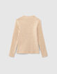 Girls’ sand marl ribbed funnel-neck T-shirt-3