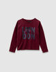 Bordeaux T-shirt biokatoen tekst en poes meisjes-5
