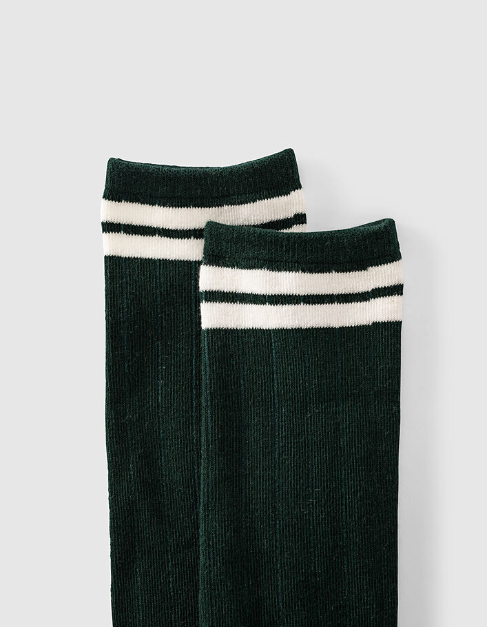 Boys’ mid-grey marl and green knee-length socks -5