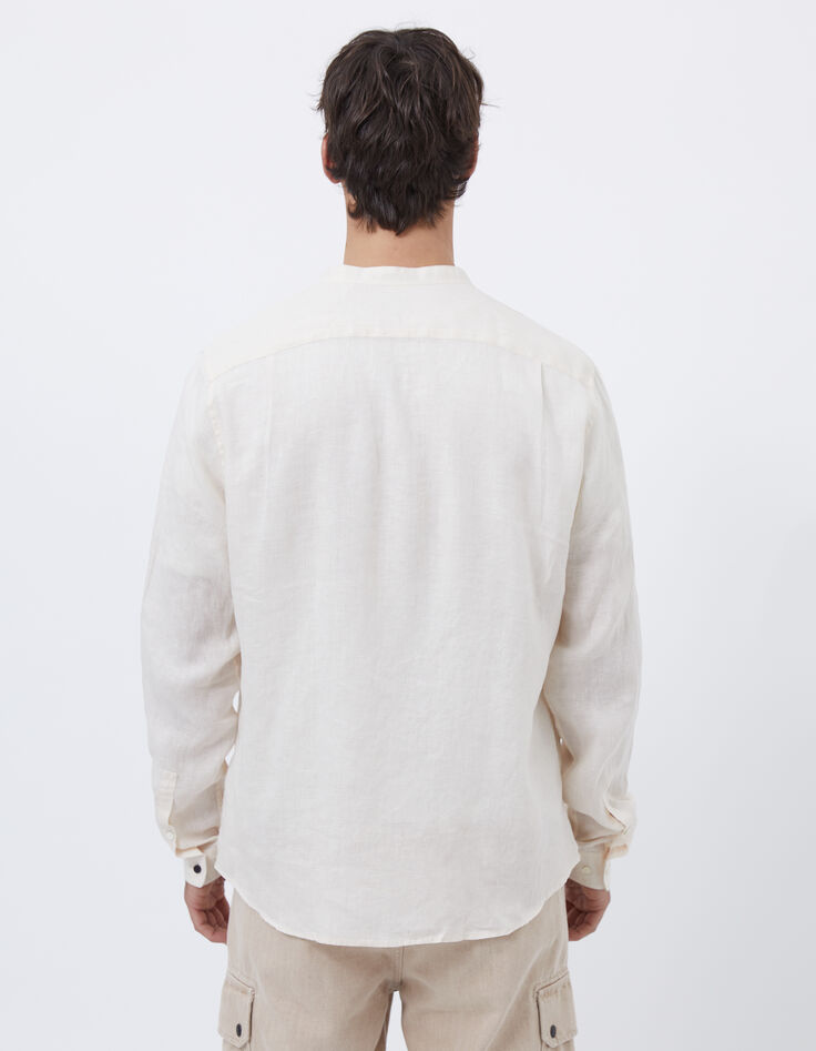 Men&rsquo;s chalk linen REGULAR Mandarin collar shirt-2