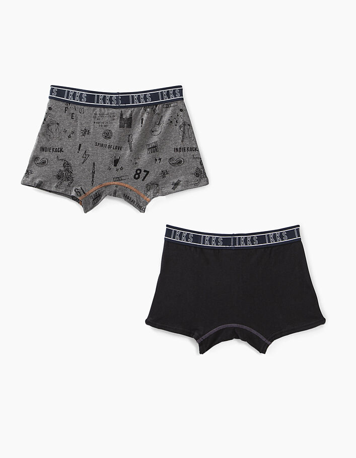 Boys’ plain black and granite marl printed boxers  - IKKS