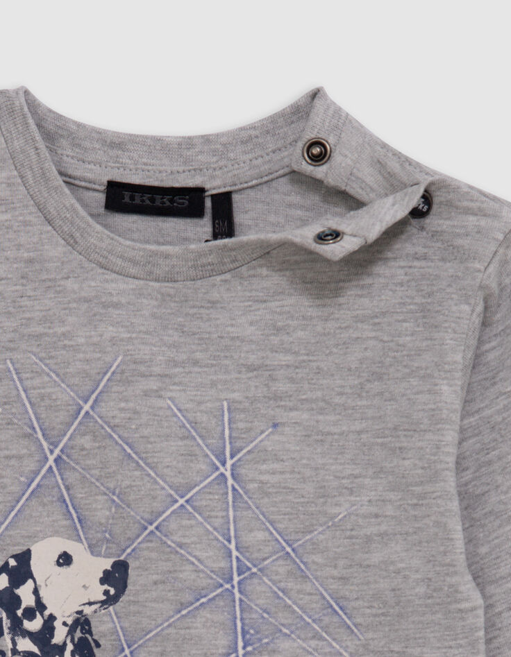 Grey Tshirt organic cotton visual dog and lasers baby boy IKKS
