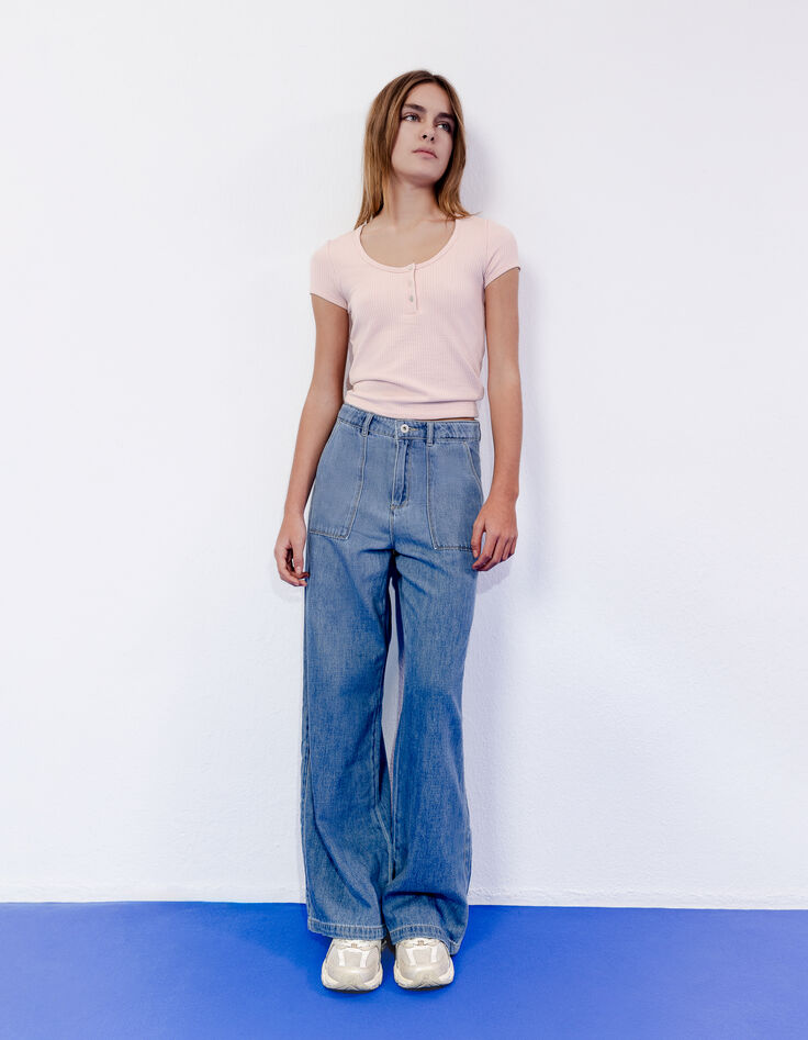 Roze T-shirt honingraattricot meisjes-1
