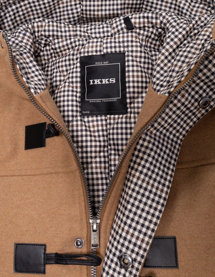Beige wollen jas met kap dufflecoatstijl jongens-8 Beige wollen jas met kap dufflecoatstijl jongens-8