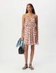Robe fines bretelles voile rose imprimé bouches Femme-1