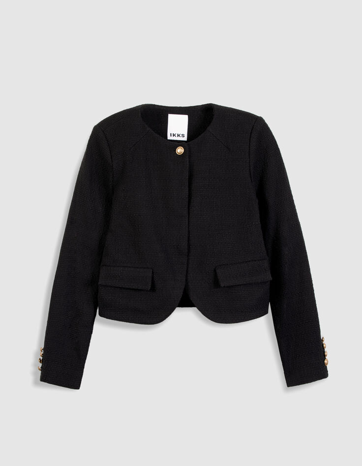 Veste carr&eacute;e noire effet tweed Femme-7