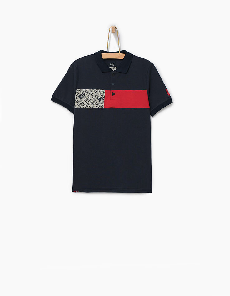 Polo navy con banda gris, blanco, rojo niño -2
