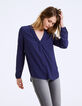Women's navy viscose crêpe ruffle collar blouse-2