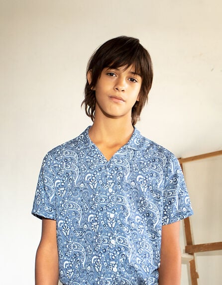 Schiefergraues Jungenhemd aus Ecovero® mit Bandanaprint