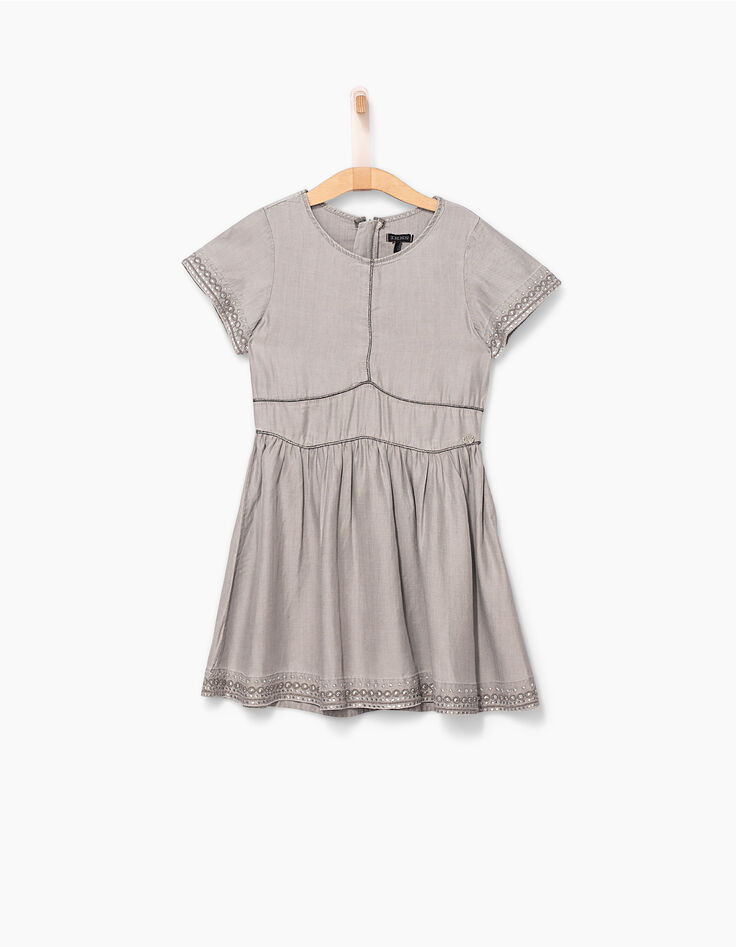 Girls’ grey flowing dress, placed embroidery-2