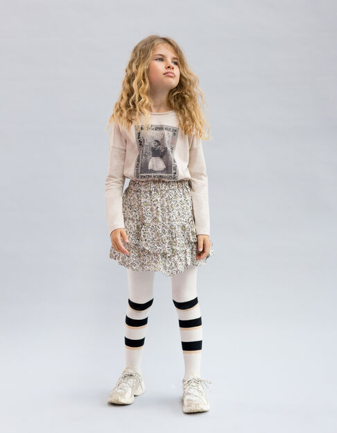 Asymmetrische beige rok bloemenprint met volants meisjes