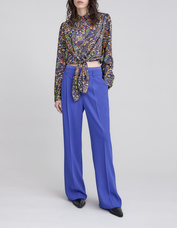 Camiseta azul de poliéster reciclado con gráfico étnico-1 Camiseta azul de poliéster reciclado con gráfico étnico-1