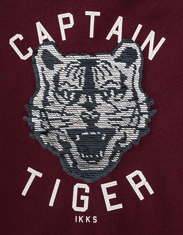 Boys' burgundy reversible sequin tiger T-shirt-5