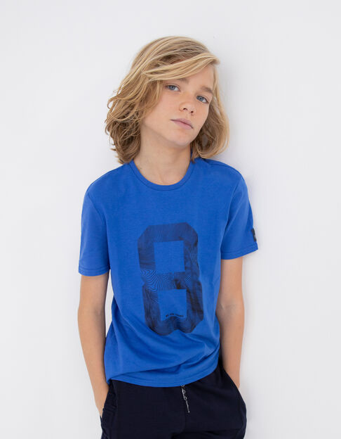 Blaues Jungen-T-Shirt mit aufgummiertem Zahlenmotiv