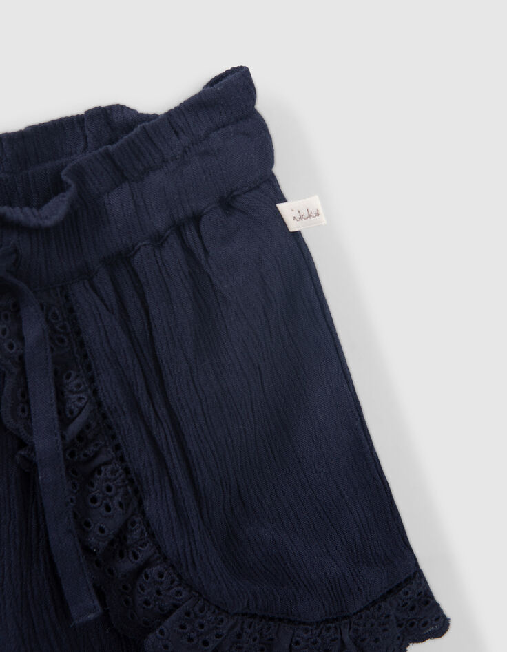 Baby girls’ navy shorts with embroidered ruffles-4