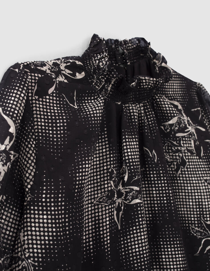 Robe noire imprimé dandy flower écru Femme-4