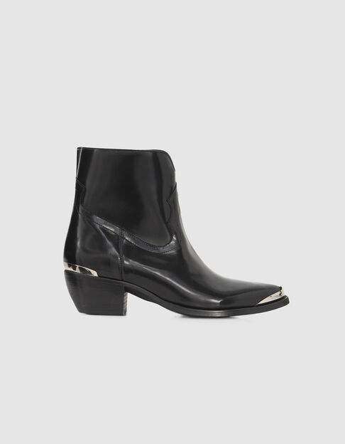 Boots noirs cuir avec barrettes métal Femme - IKKS