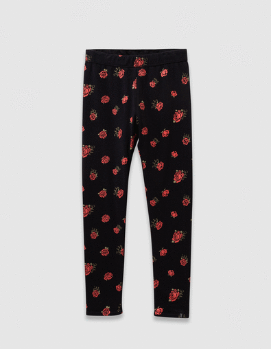 Mädchenwendeleggings in Schwarz und mit Rosenprint - IKKS