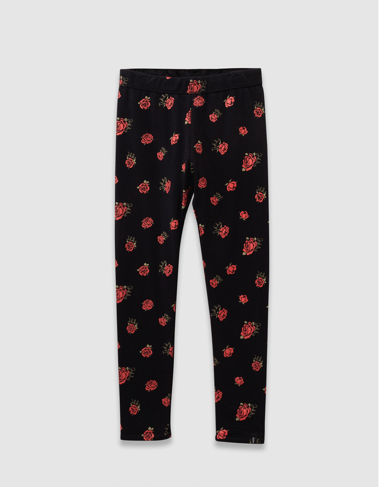 Mädchenwendeleggings in Schwarz und mit Rosenprint-1 Mädchenwendeleggings in Schwarz und mit Rosenprint-1